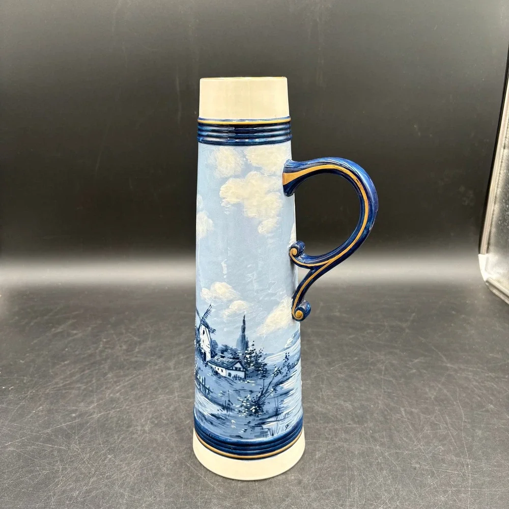 Vtg Rare HTF HandPainted 1907 Sarreguemines Ceramic Tall Pitcher Dutch